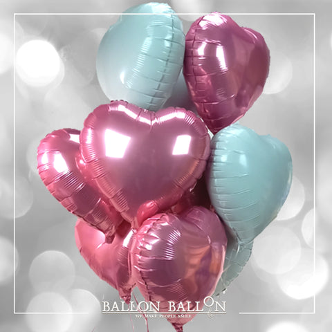 Ballonboeket met roze en witte harten