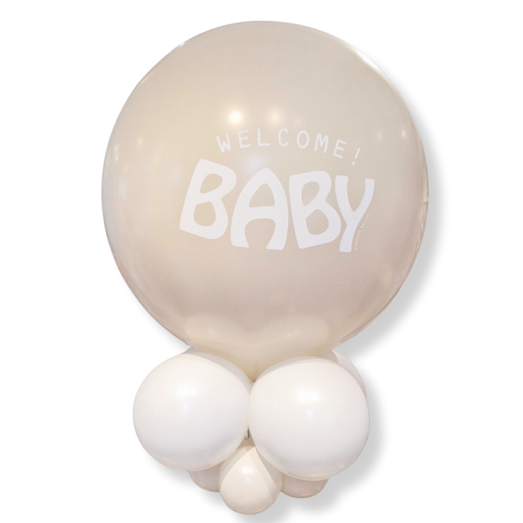 Grote ballon welkom baby beige (Nee)