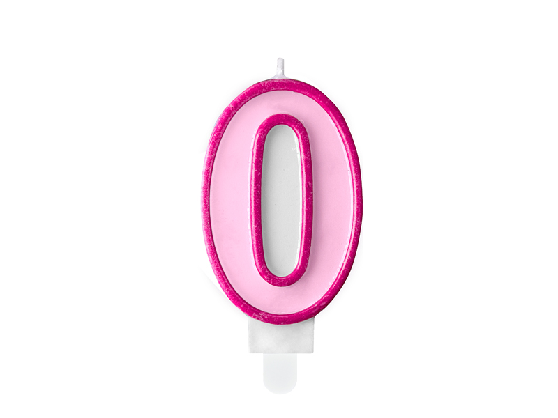 [SCU1-0-006] Verjaardagskaars cijfer 0, roze, 7cm