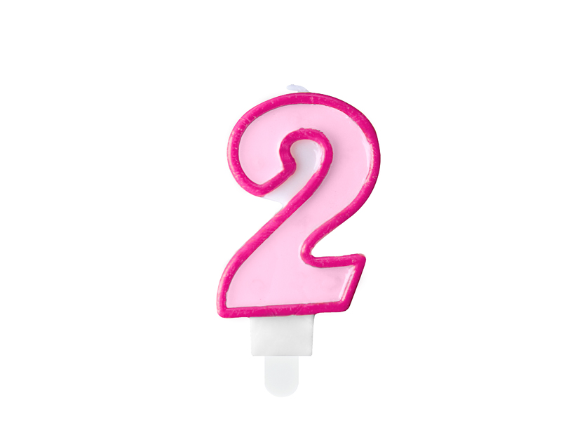 [SCU1-2-006] Verjaardagskaars cijfer 2, roze, 7 cm