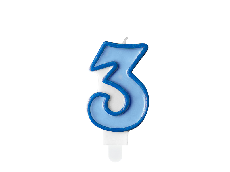 [SCU1-3-001] Verjaardagskaars cijfer 3, blauw, 7 cm