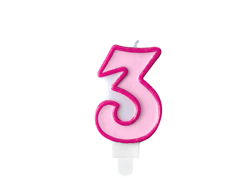 [SCU1-3-006] Bougie d'anniversaire Chiffre 3, rose, 7 cm