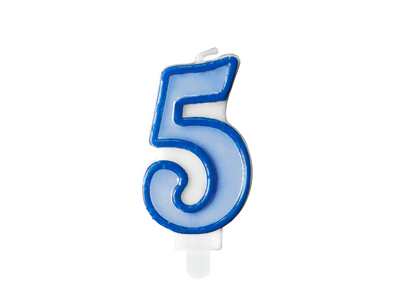 [SCU1-5-001] Verjaardagskaars cijfer 5, blauw, 7 cm