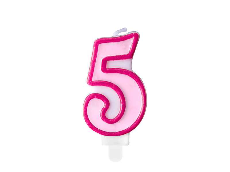[SCU1-5-006] Bougie d'anniversaire Chiffre 5, rose, 7 cm
