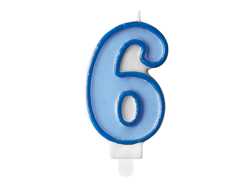 [SCU1-6-001] Verjaardagskaars Cijfer 6, blauw, 7 cm