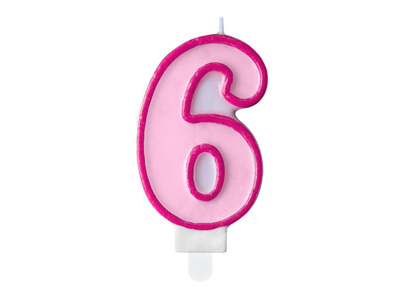 [SCU1-6-006] Bougie d'anniversaire Chiffre 6, rose, 7 cm