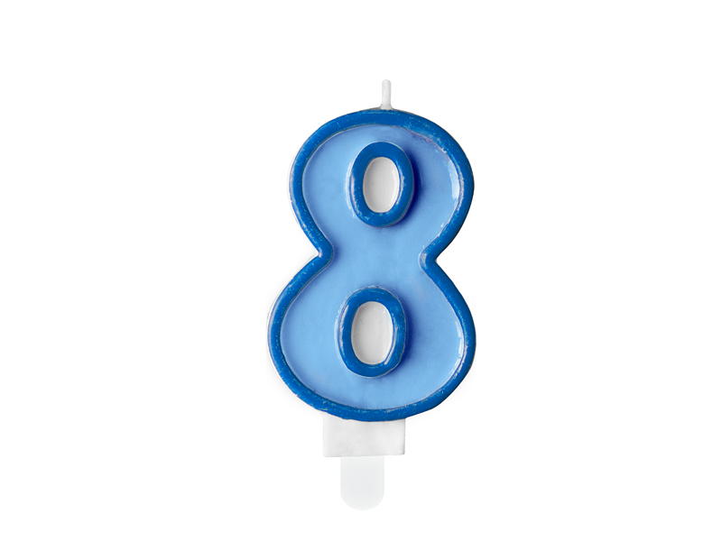 [SCU1-8-001] Verjaardagskaars Cijfer 8, blauw, 7 cm