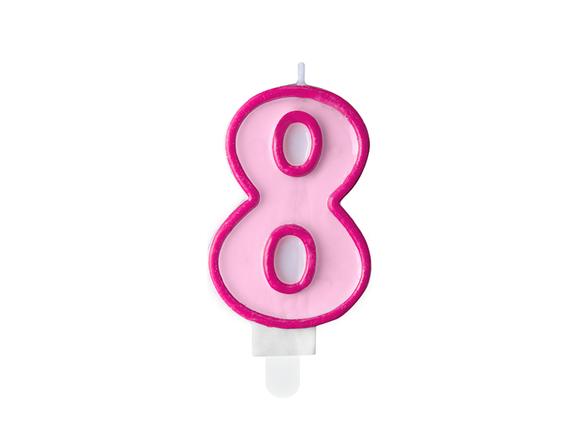 [SCU1-8-006] Bougie d'anniversaire Chiffre 8, rose, 7 cm