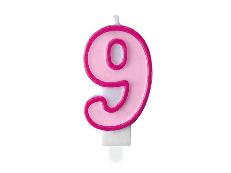 [SCU1-9-006] Bougie d'anniversaire Chiffre 9, rose, 7cm