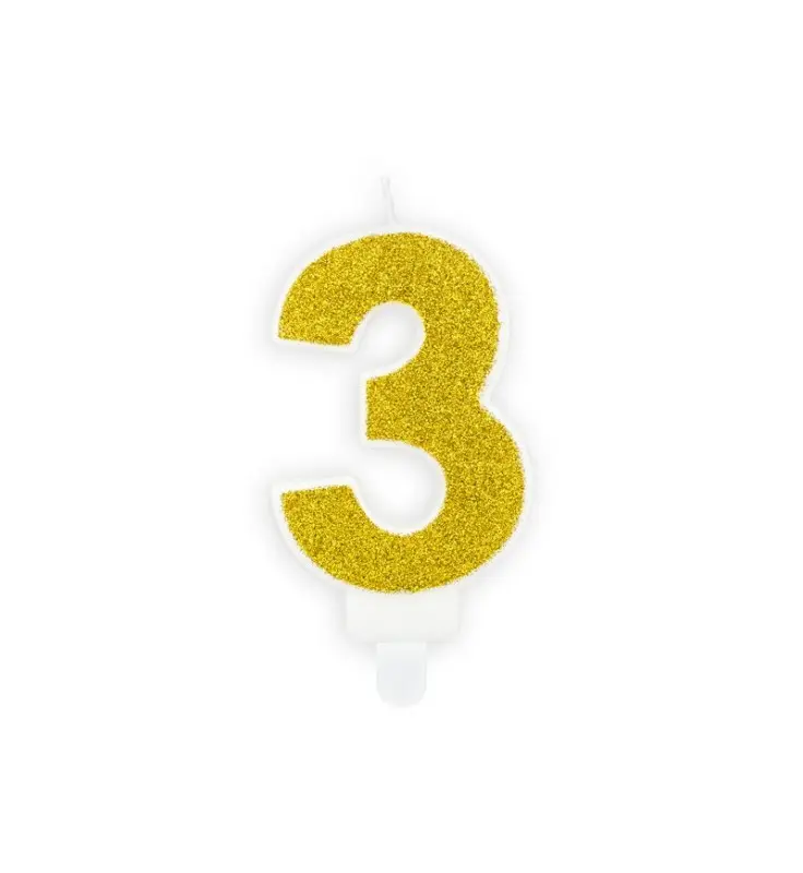 Verjaardagskaars cijfer 3, goud, 7 cm