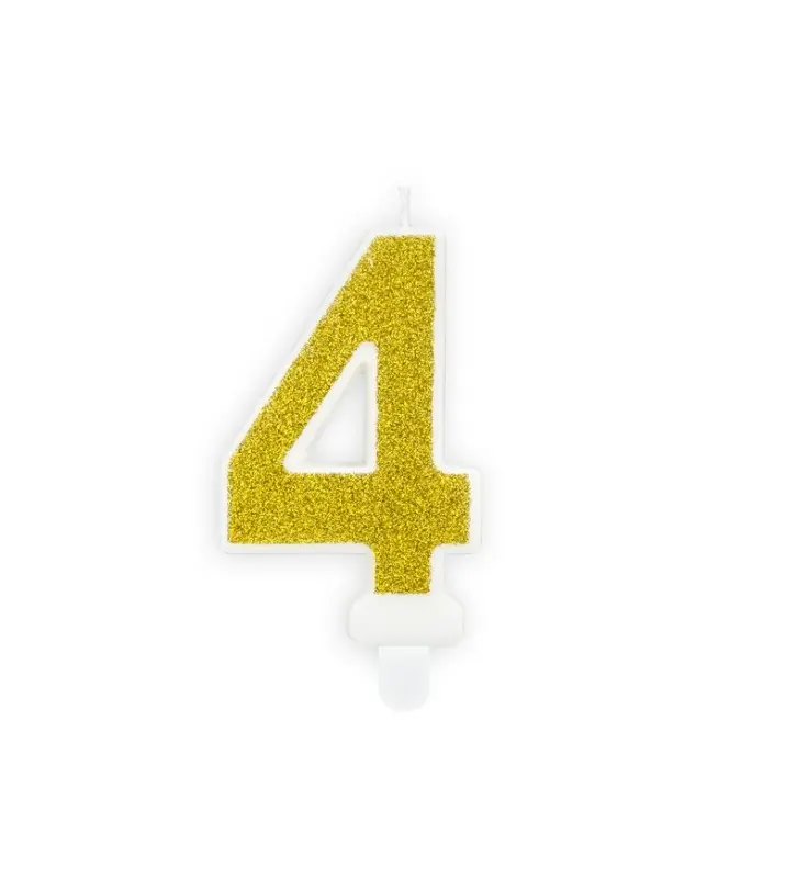 [SCU3-4-019B] Bougie d'anniversaire Chiffre 4, dorée, 7 cm