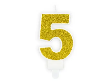 [SCU3-5-019B] Bougie d'anniversaire Chiffre 5, doré, 7cm