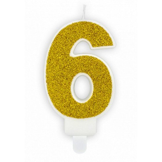 [SCU3-6-019B] Bougie d'anniversaire Chiffre 6, doré, 7cm