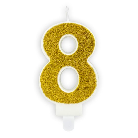 Bougie d'anniversaire Chiffre 8, dorée, 7 cm