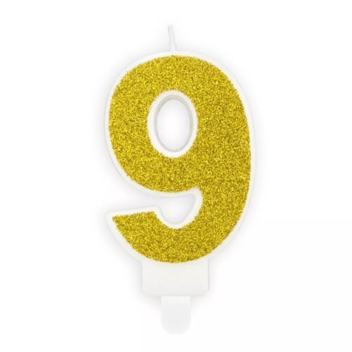 [SCU3-9-019B] Bougie d'anniversaire Chiffre 9, doré, 7cm