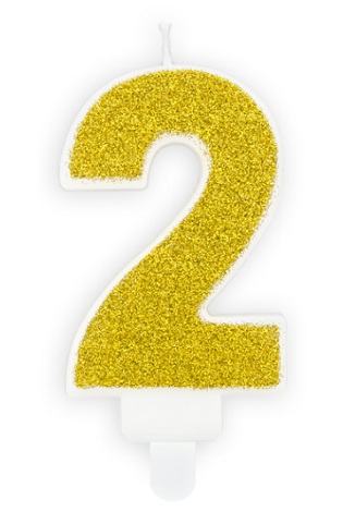 [SCU3-2-019B] Bougie d'anniversaire Chiffre 2, dorée, 7 cm