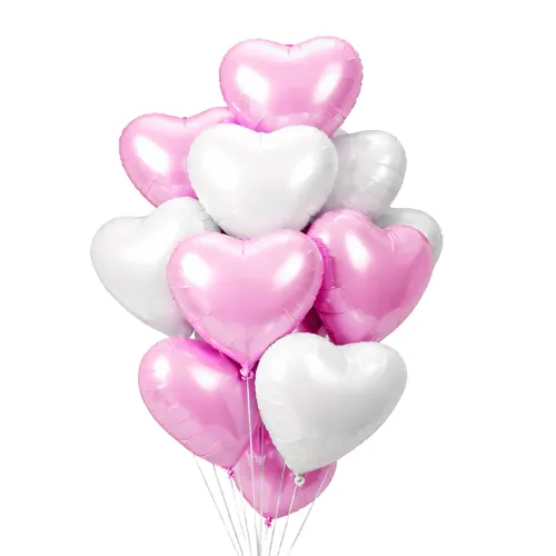 Bouquet de 12 ballons cœur rose/blanc