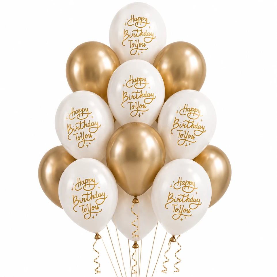 Verjaardagsboeket gouden en witte