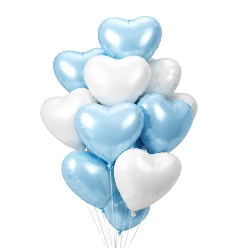 12 Hartballonnen blauw/wit